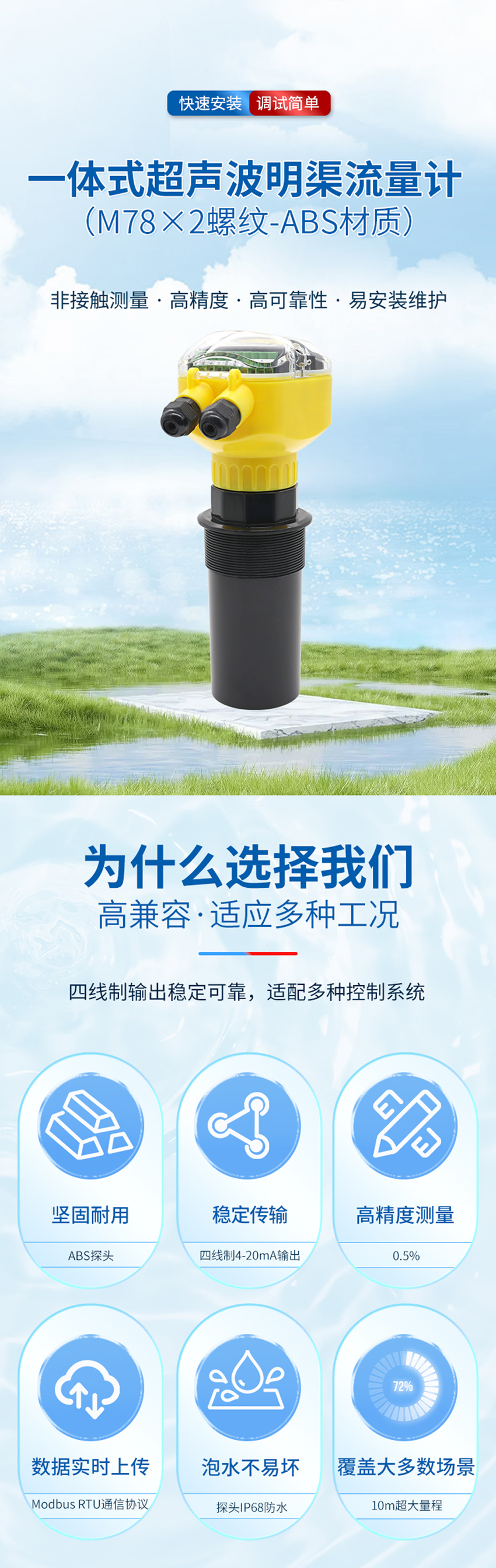 一体式超声波明渠流量计-（M78×2螺纹-ABS材质-10米量程_01.jpg